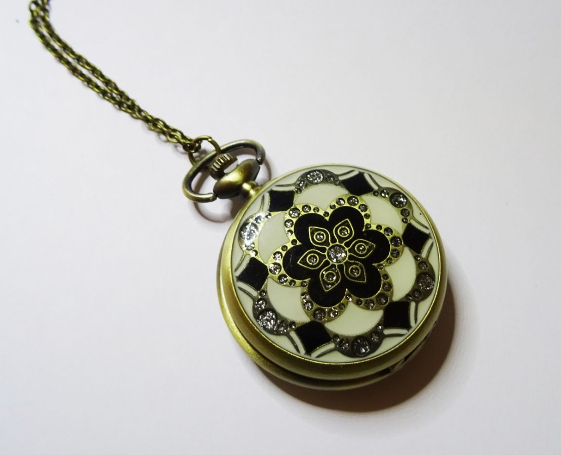 Large pocket watch pendant on chain