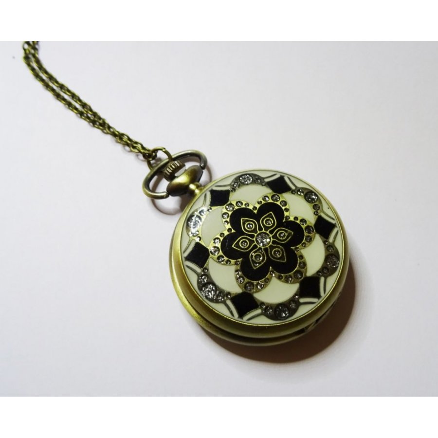 Large pocket watch pendant on chain