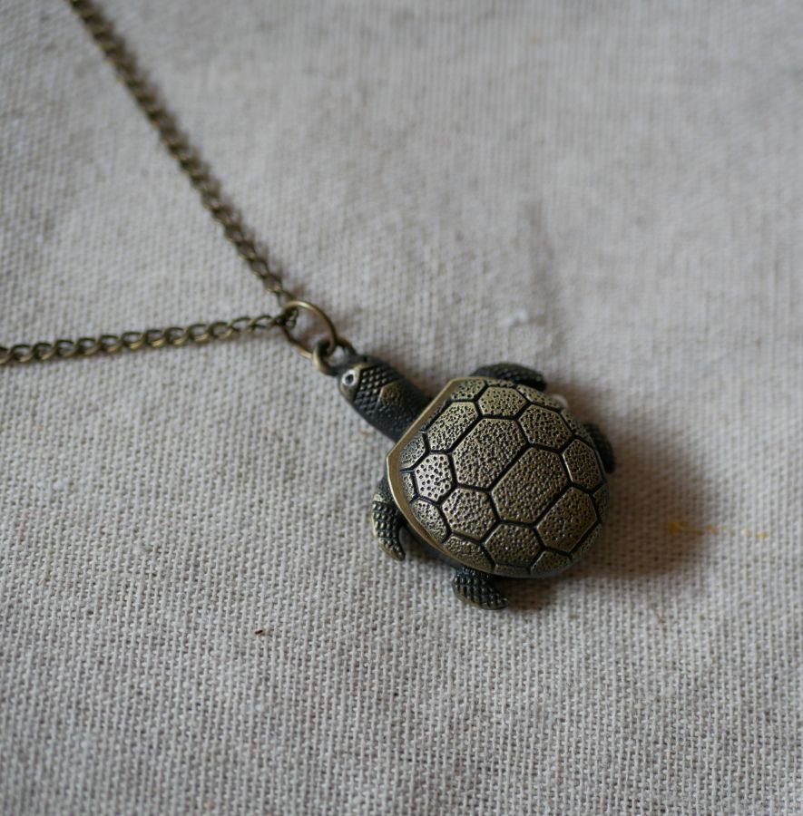 Turtle pocket watch pendant on chain