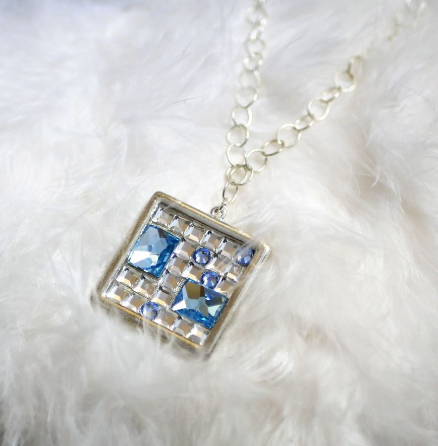 Square medallion pendant with Swarovski cabochons