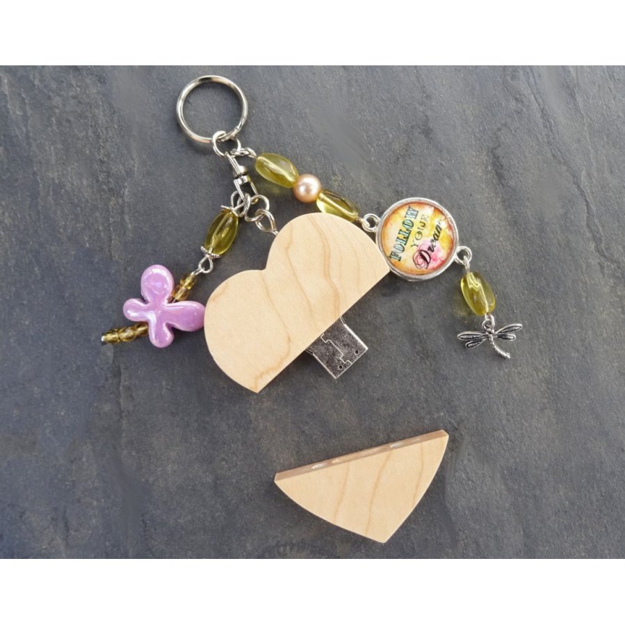 Keychain Heart usb key to engrave Cabochon &amp; butterfly