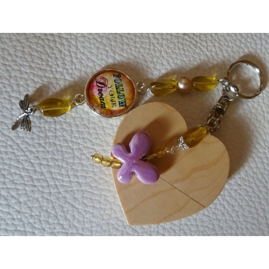 Keychain Heart usb key to engrave Cabochon &amp; butterfly