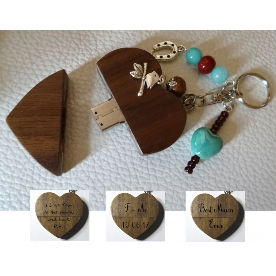 Heart keychain usb key to engrave turquoise beads