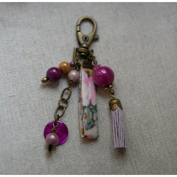 Keychain jewel bag Fuchsia with purple pompon