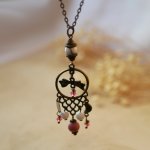 Necklace with bohemian pendant and natural stones 