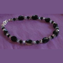 Bracelet Black Agates &amp; Swarovski crystal 