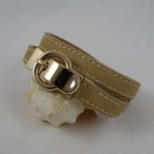 Double leather bracelet peach gold buckle 
