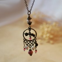 Necklace with bohemian pendant and natural stones 