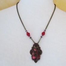 Fuchsia jasper pendant on patina print