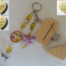Keychain Heart usb key to engrave Cabochon &amp; butterfly